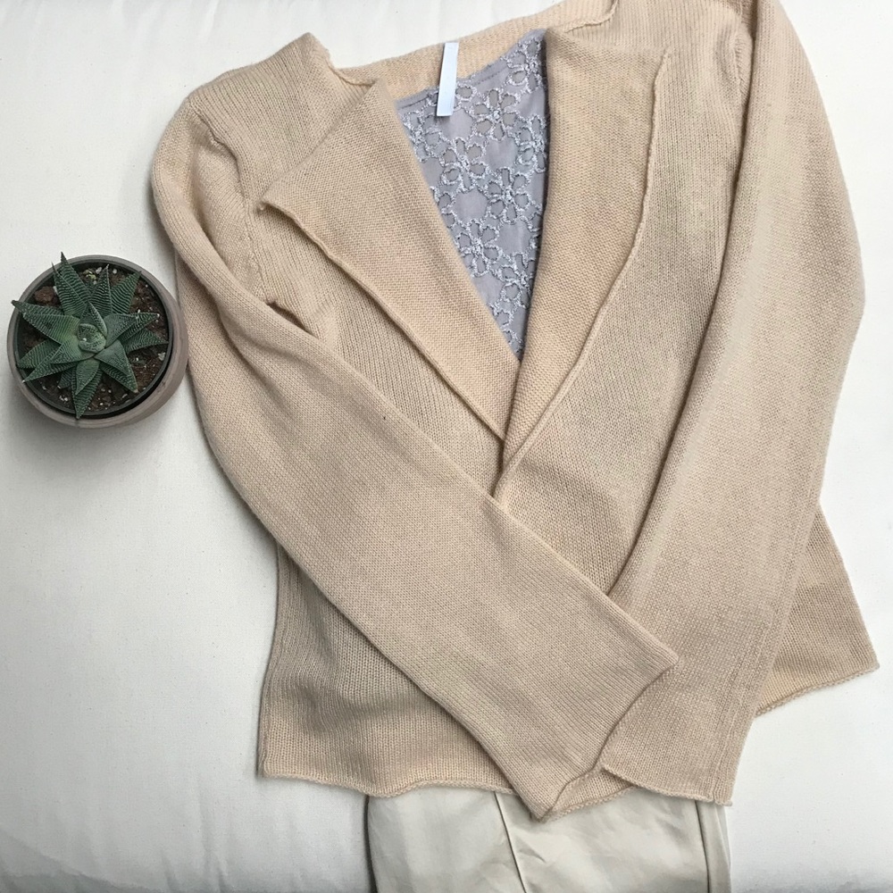 Cashmere Light Tan Open Front Cardigan M Souchi
